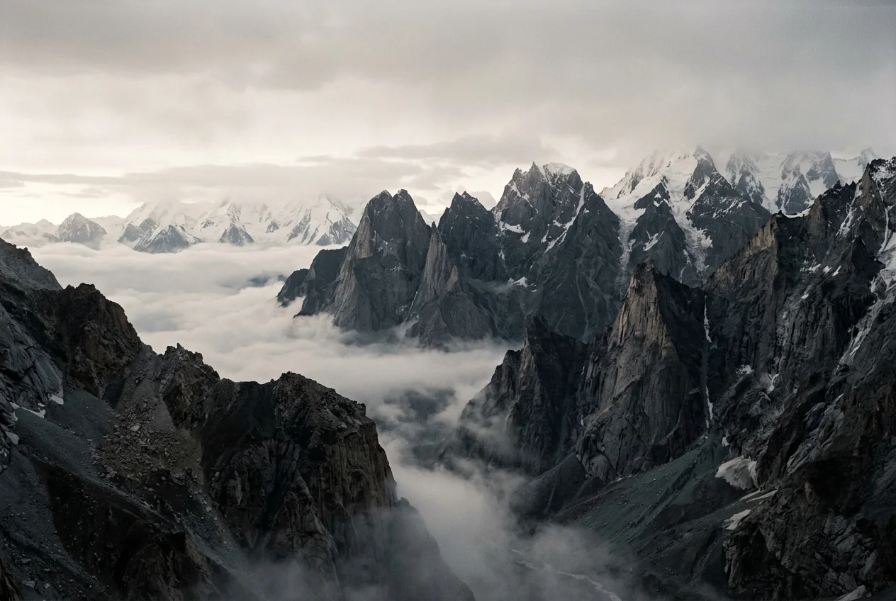 Mountain peaks at dawn